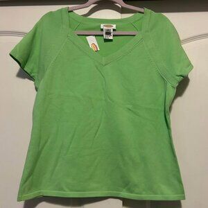 NWT Talbots light lime green cap short sleeve sweater top woman's size L large